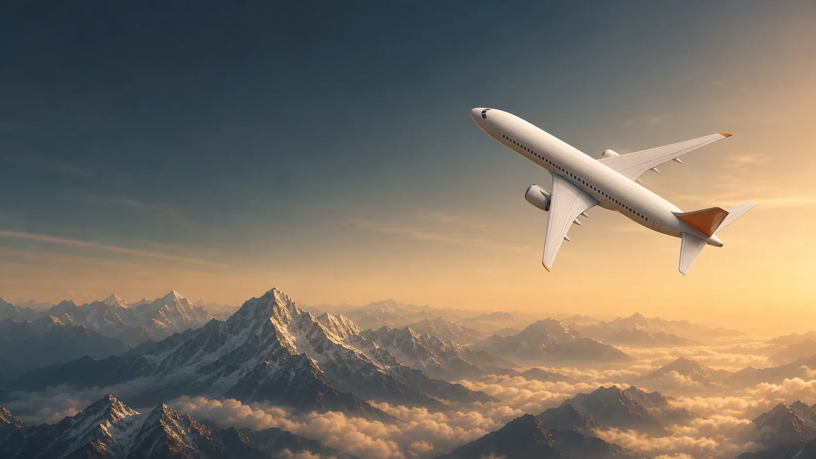 An aircraft above the Himalaya at sunrise