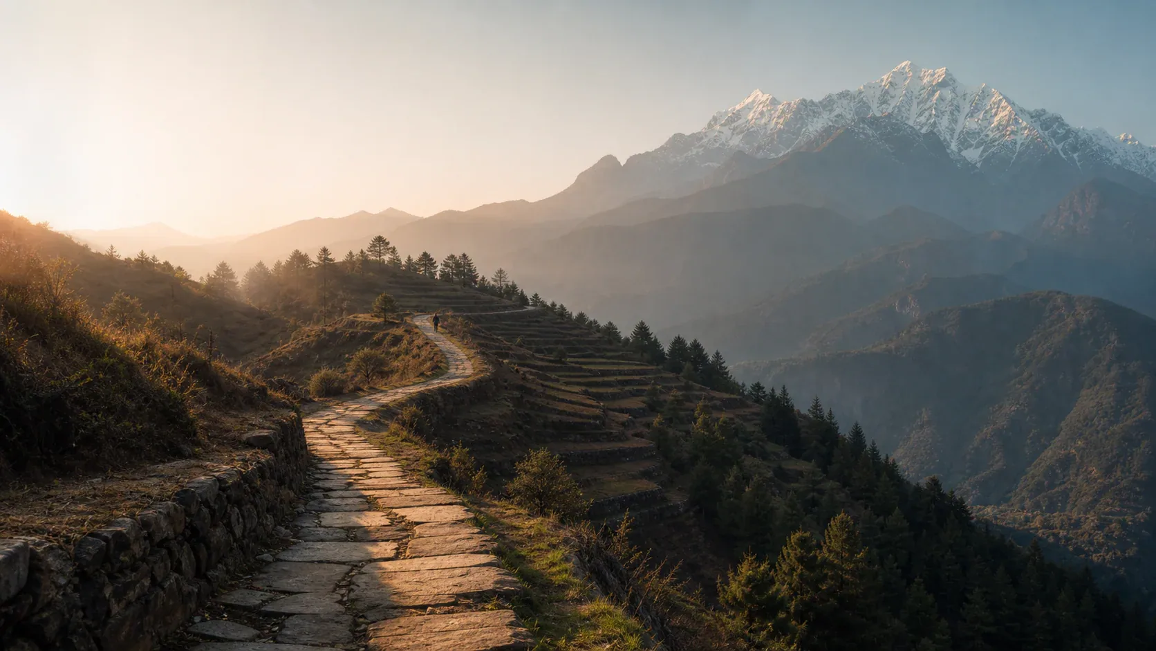 A Himalayan valley at first light
